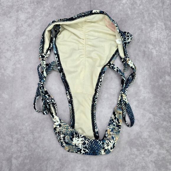 Shade & Shore Blue Black Animal Print Medium Triangle Tie Bikini Bottom Swimwear - Picture 7 of 7